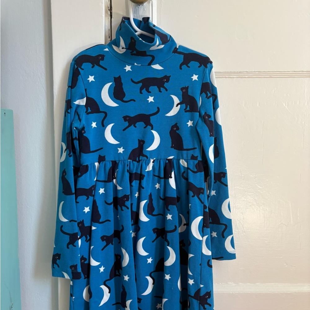 Mini Boden Blue Dress with Cat and Star Pattern